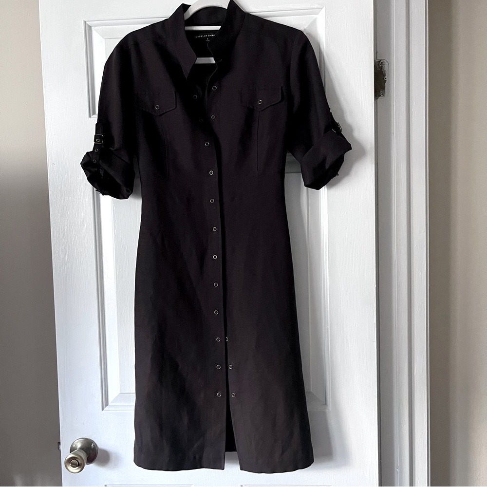 Isabella DeMarco Dress Brown Snap Front Roll Tab Sleeve Shirt Dress Size 8